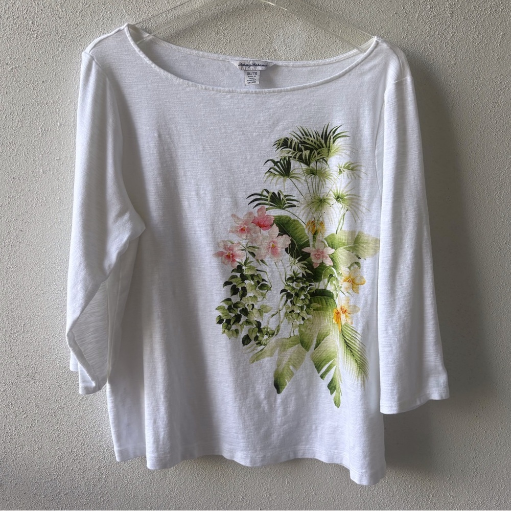 Tommy Bahama Popover 3/4 Sleeve Top Size XL Cotton‎ Tropical Cruise Beach Casual